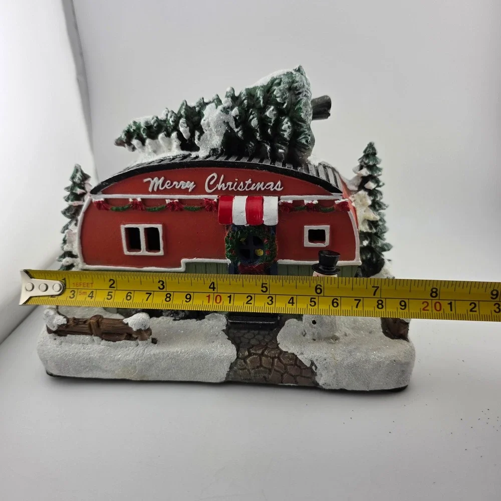 Christmas Camper Trailer Light Up Snowman Figurine Red Green Excellent Holiday